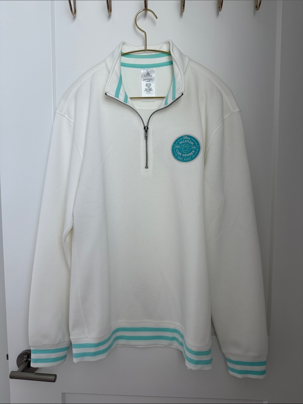Disney Vacation Club White Quarter-Zip Sweatshirt with Aqua Trim